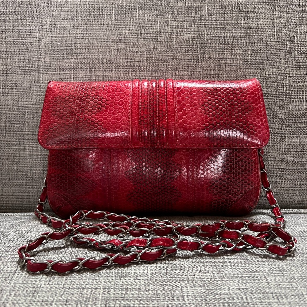 Findig New Vintage Red Original Rare Exotic Real Python Snakeskin Thailand Bag